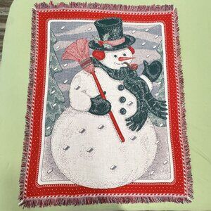 Vtg American Greetings Snowman Tapestry Throw Blanket 50"x 64" American Weavers